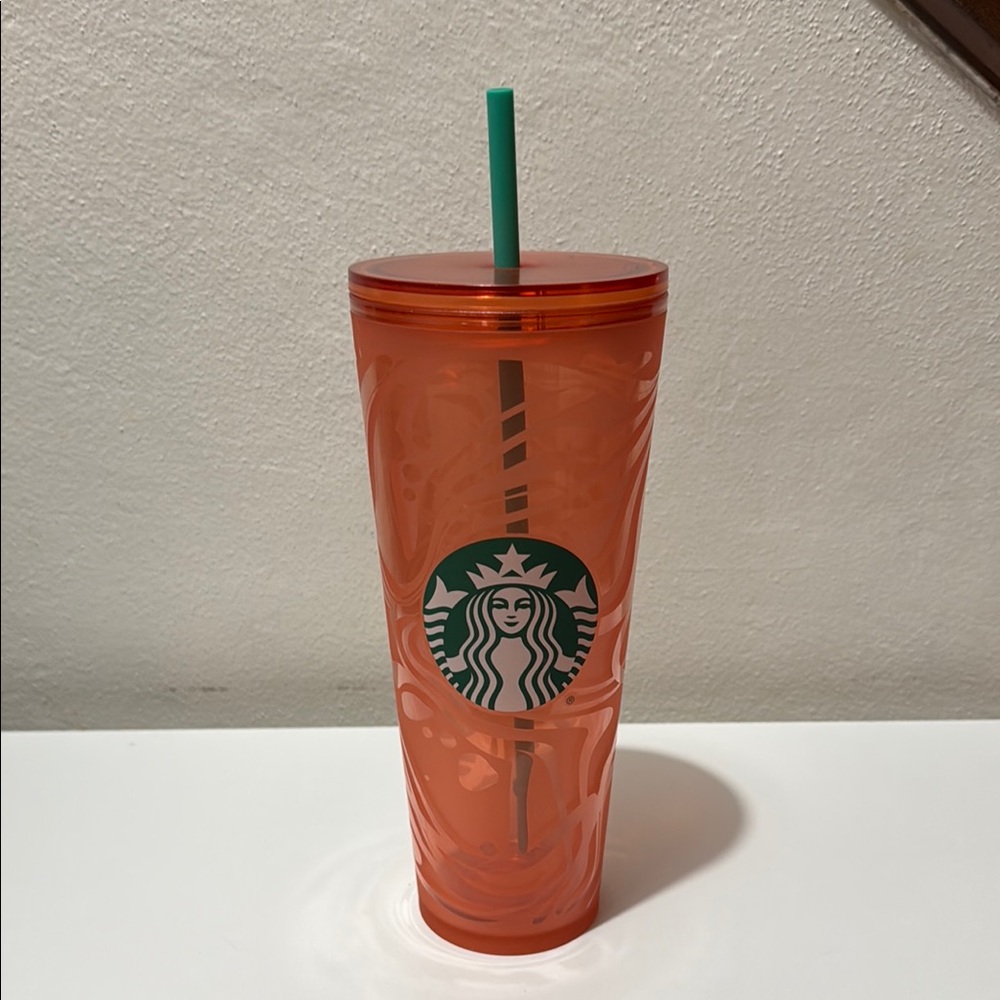 Starbucks Vibrant Orange Cup with Teal Straw
